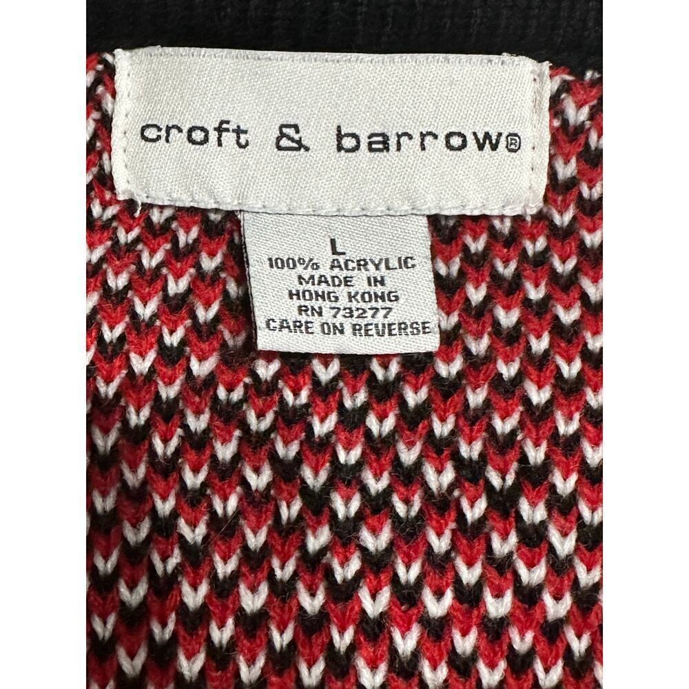 Christmas Sweater Cardigan Croft & Barrow Full Button Red Snowflakes Winter L - Picture 3 of 10